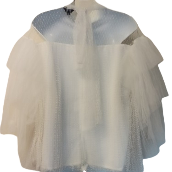 New For Her NYC white Tulle layered Ruffle sleeves top - Picture 4 of 6